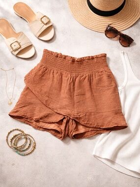 Japna Skort Skirt Elastic Waist Lined Pockets Terra Cotta Size Medium